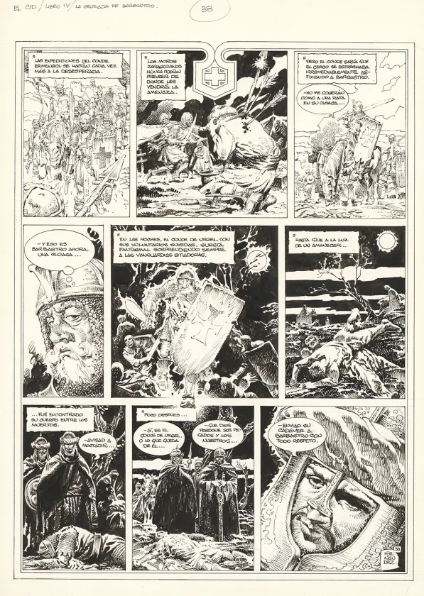 Black and white original page, El Cid, La Cruzada de Barbastro (T.4), Antonio Hernandez Palacios
