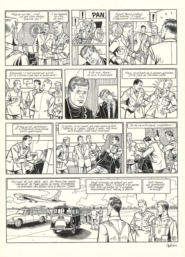 Black and white original page, Blake et Mortimer, Huit heures à Berlin (T.29), Antoine Aubin