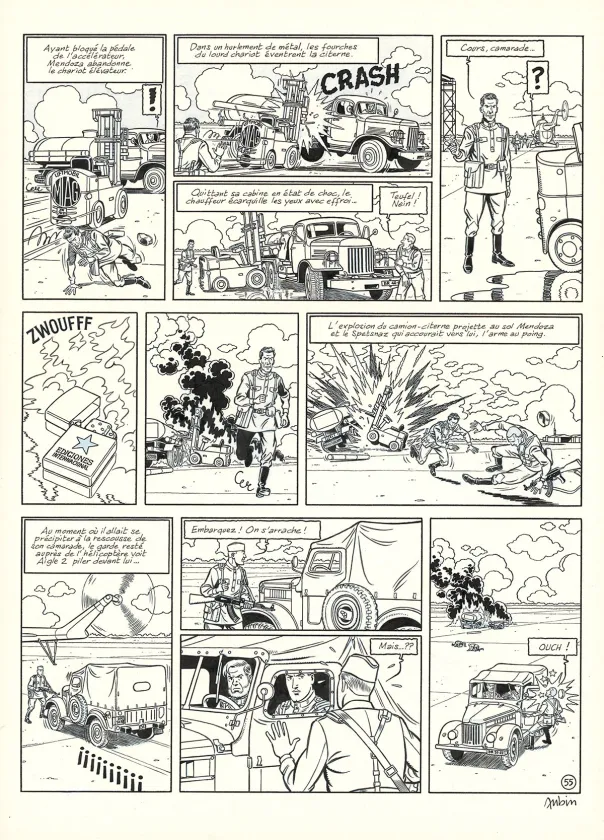 Black and white original page, Blake et Mortimer, Huit heures à Berlin (T.29), Antoine Aubin