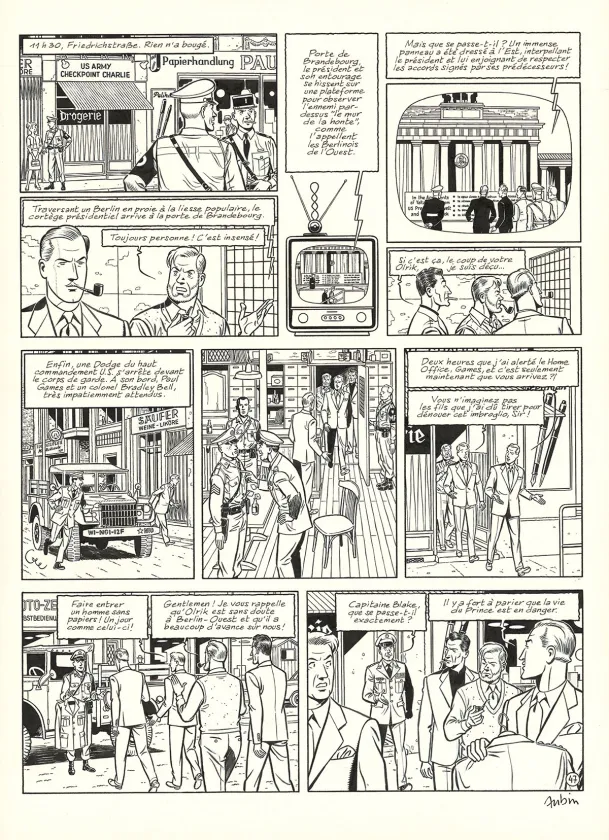 Black and white original page, Blake et Mortimer, Huit heures à Berlin (T.29), Antoine Aubin