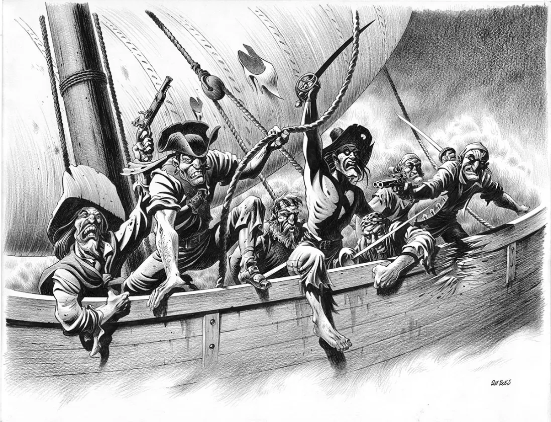 Illustration noir et blanc, L'Île au trésor,  Riff Reb's