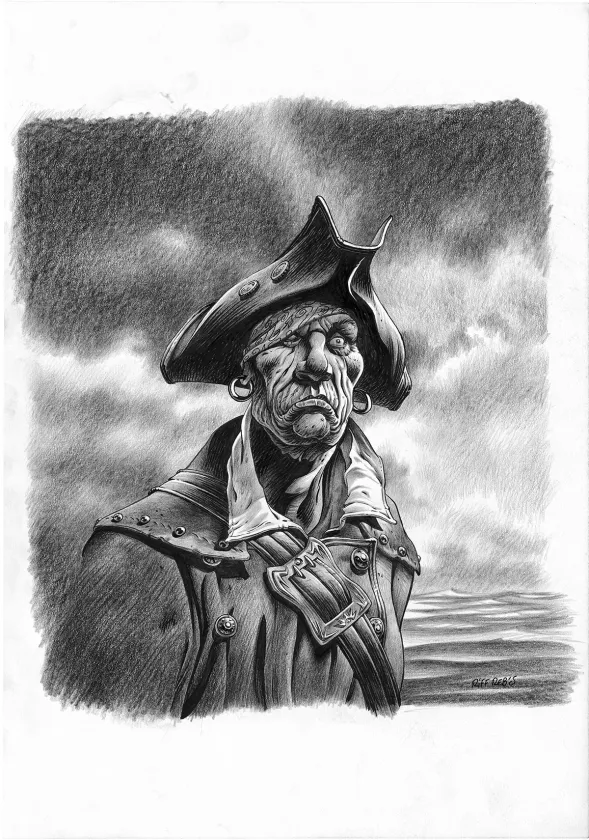 Illustration noir et blanc, L'Île au trésor,  Riff Reb's