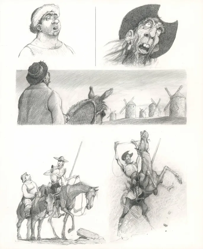 Planche noir et blanc, Don Quichotte de la Manche, Paul & Gaëtan Brizzi
