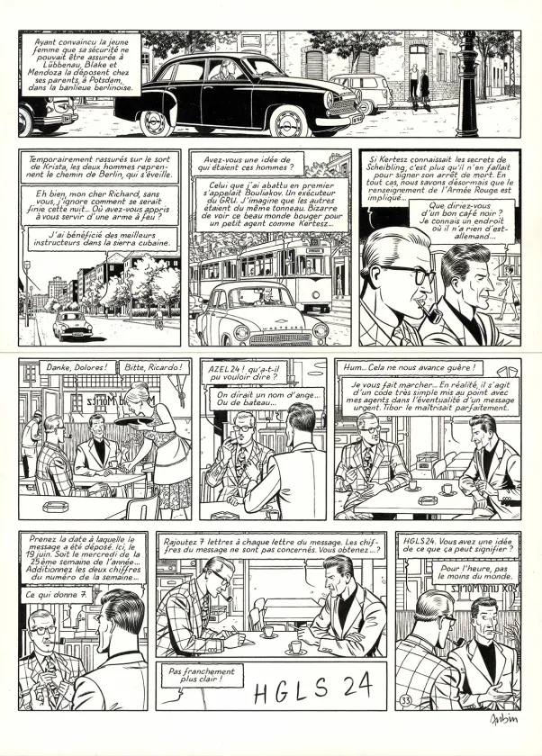 Planche noir et blanc, Blake et Mortimer, Huit heures à Berlin (T.29), Antoine Aubin