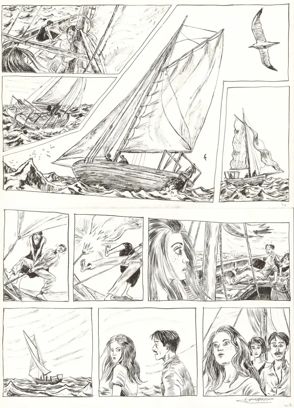 Planche noir et blanc, Renée Stone (Une aventure de), Le Piège de la Mer Rouge (T.2), Clément Oubrerie