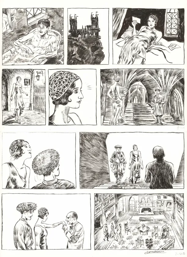 Black and white original page, Renée Stone (Une aventure de), Le Piège de la Mer Rouge (T.2), Clément Oubrerie