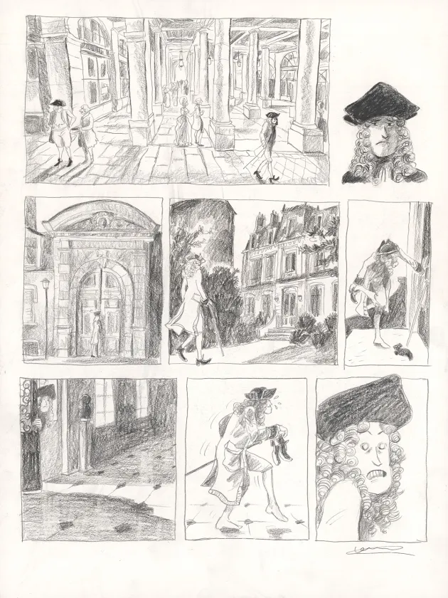 Black and white original page, Voltaire amoureux, Voltaire très amoureux (T.2), Clément Oubrerie