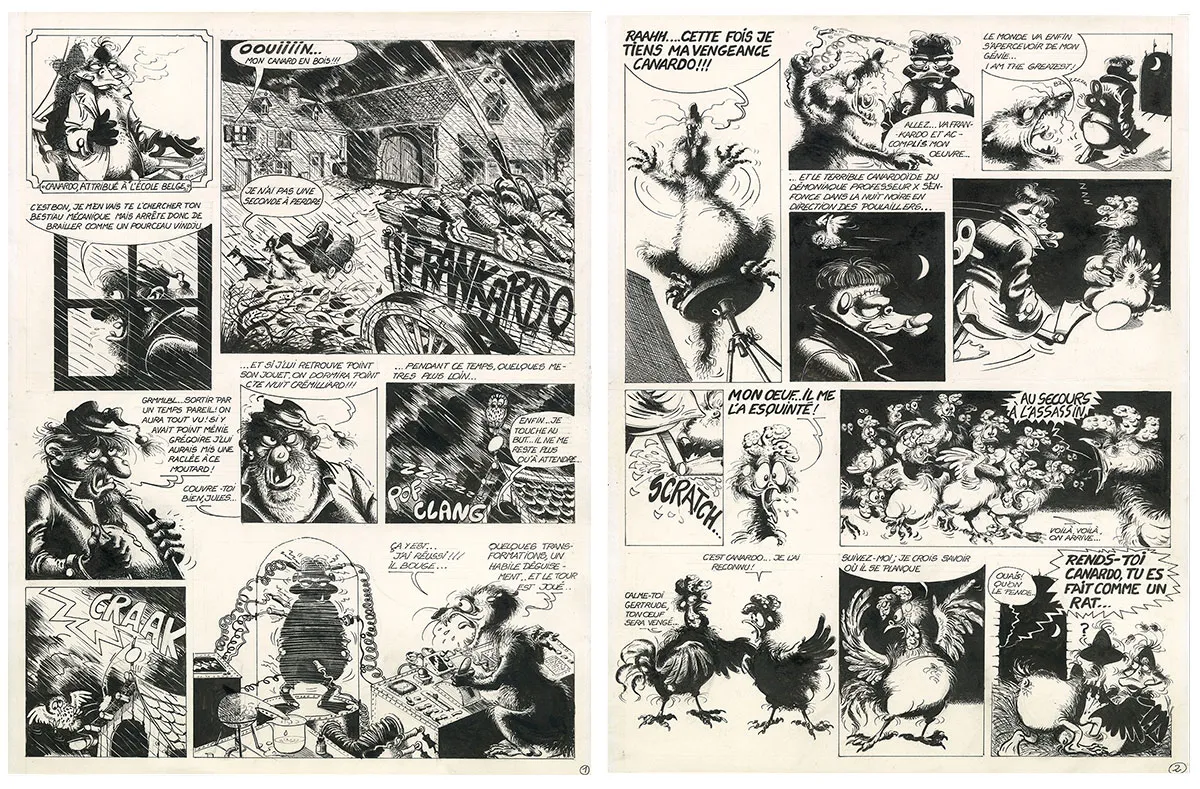 Black and white original page, Une enquête de l'Inspecteur Canardo, Premières enquêtes (T.1), Benoît Sokal