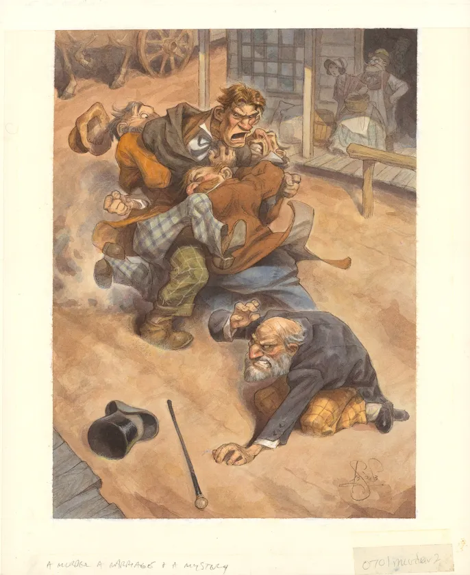 Colored illustration, A murder, a mystery & a marriage, Peter de Sève