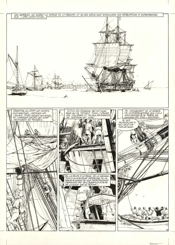 Black and white original page, USS Constitution, Livre II - Il y a deux justices en mer, celle des gradés et celle des sans grades (T.2), Franck Bonnet