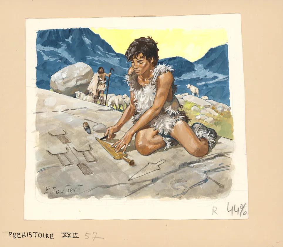 Colored illustration, La Vie privée des Hommes, Les Temps préhistoriques (T.1), Pierre Joubert