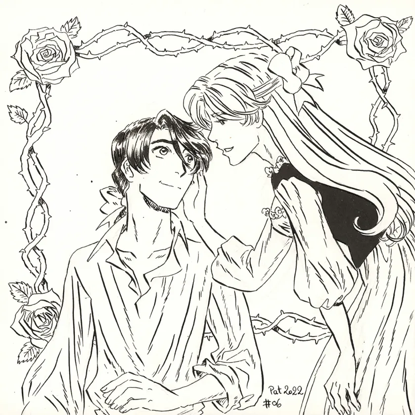 Illustration noir et blanc, La Rose écarlate , Patricia  Lyfoung 