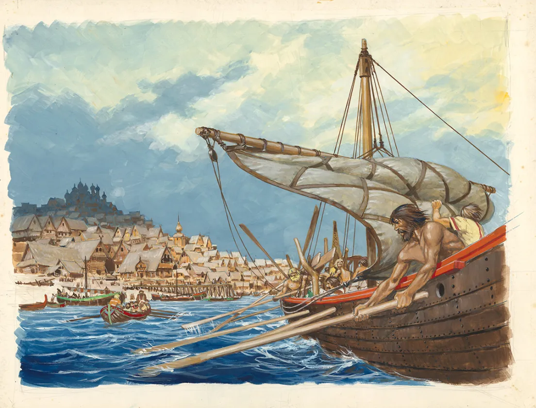 Colored illustration, La Vie privée des Hommes, Au Temps des Vikings (T.15), Pierre Joubert