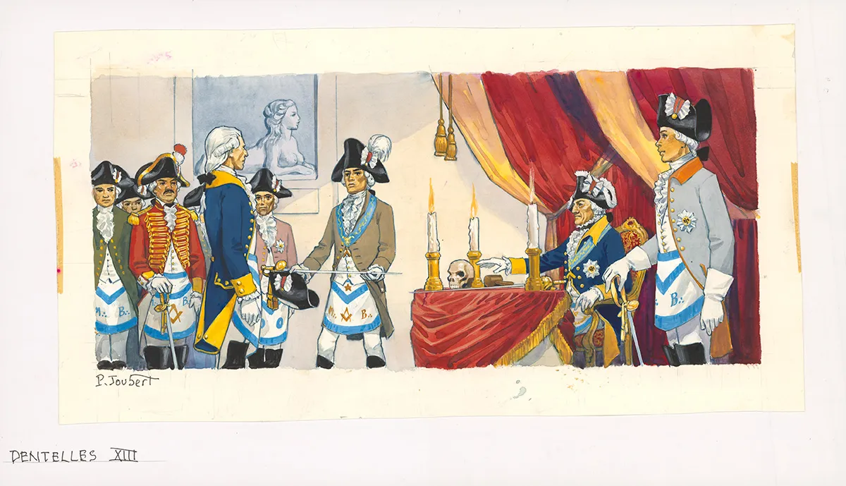 Illustration couleur, La Vie privée des Hommes, Au temps de Louis XV et des guerres en dentelle... (T.24), Pierre Joubert