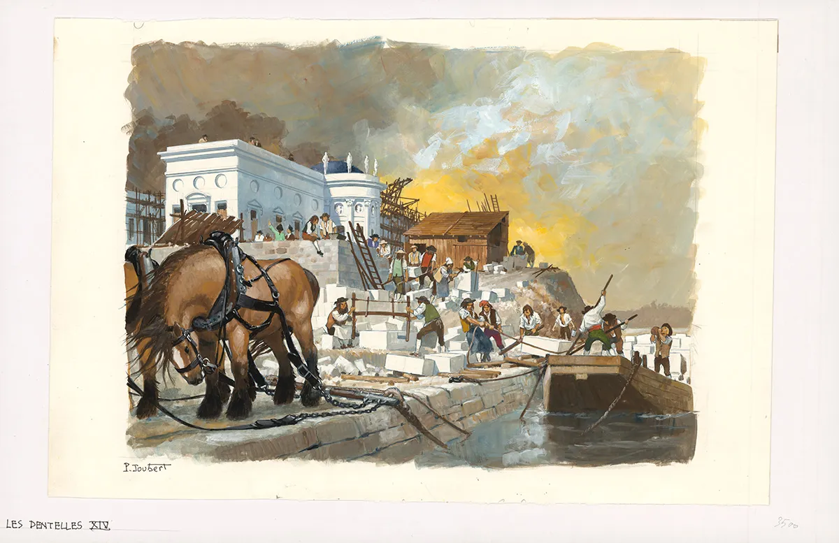 Illustration couleur, La Vie privée des Hommes, Au temps de Louis XV et des guerres en dentelle... (T.24), Pierre Joubert