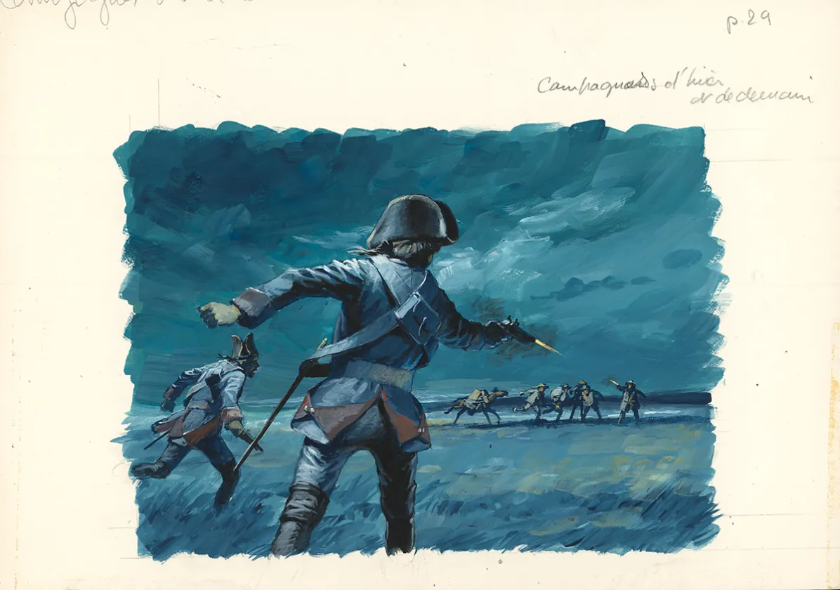 Illustration couleur, La Vie privée des Hommes, Au temps de Louis XV et des guerres en dentelle... (T.24), Pierre Joubert