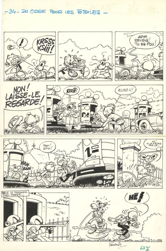 Black and white original page, Spirou et Fantasio, Du cidre pour les étoiles (T.26), Jean-Claude Fournier