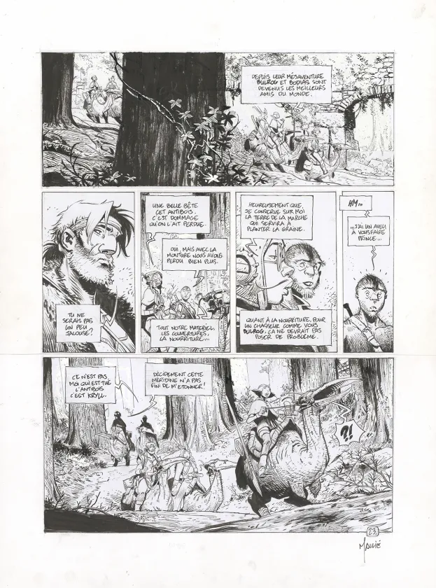 Black and white original page, La Quête de l'Oiseau du Temps, Le Chevalier Bragon (T.4), Vincent Mallié