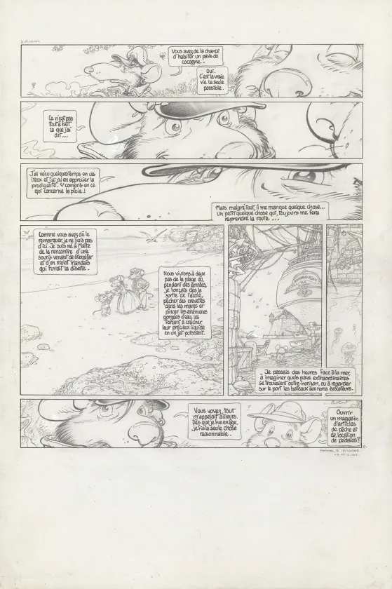 Planche noir et blanc, Le Vent dans les Sables , L'Invitation au voyage (T.1), Michel Plessix