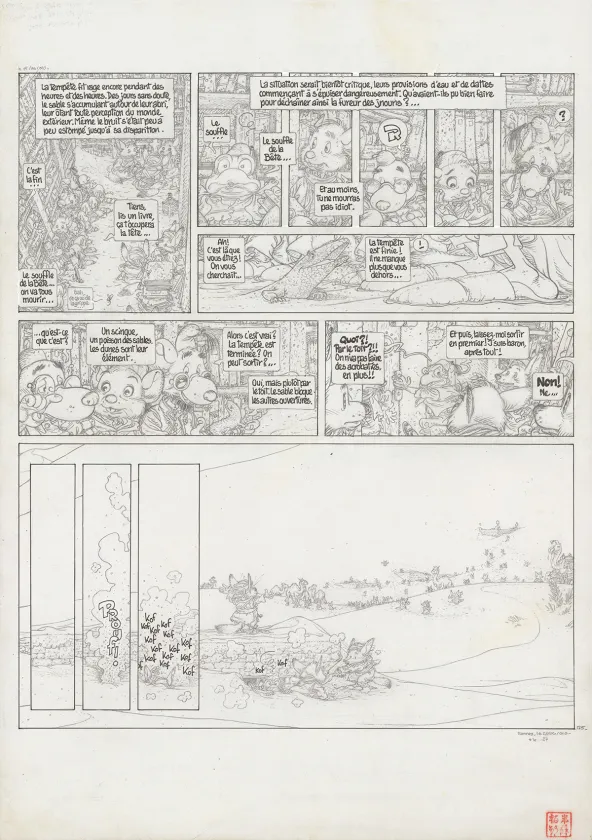 Planche noir et blanc, Le Vent dans les Sables , Le Chant des dunes (T.4), Michel Plessix
