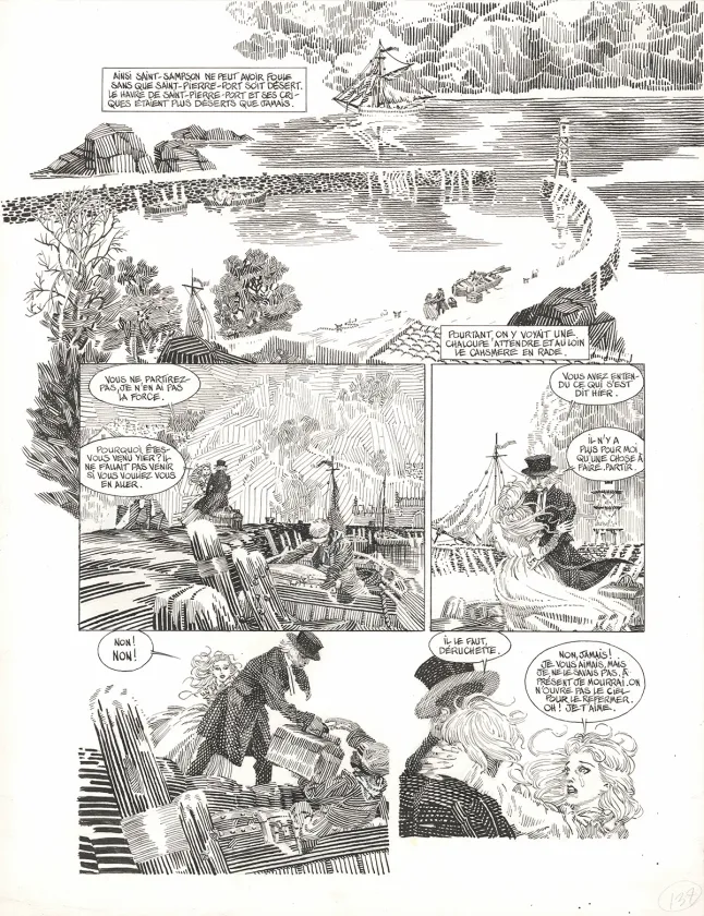 Black and white original page, Les Travailleurs de la mer, Michel Durand