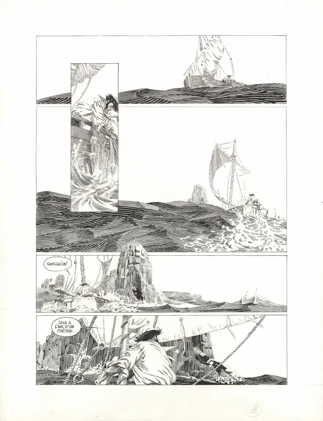 Black and white original page, Les Travailleurs de la mer, Michel Durand