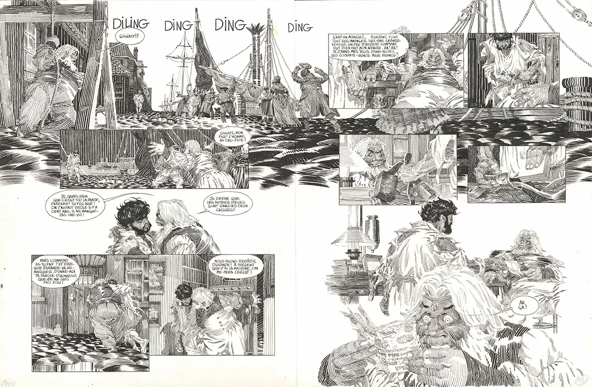 Black and white original page, Les Travailleurs de la mer, Michel Durand