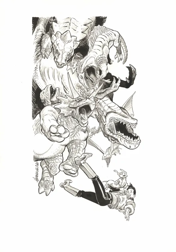 Black and white illustration, The Kong Crew, Eric Herenguel