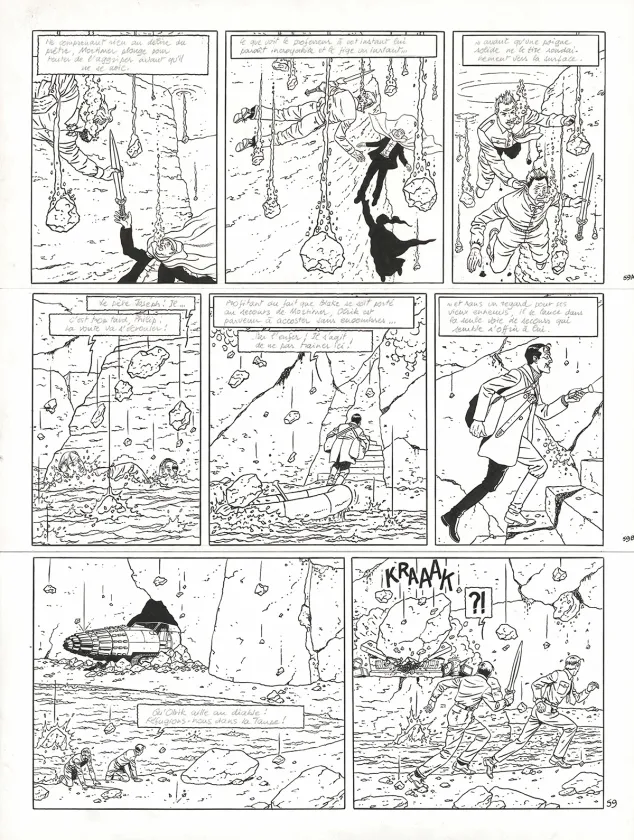 Black and white original page, Blake et Mortimer, Signé Olrik (T.30), André Juillard