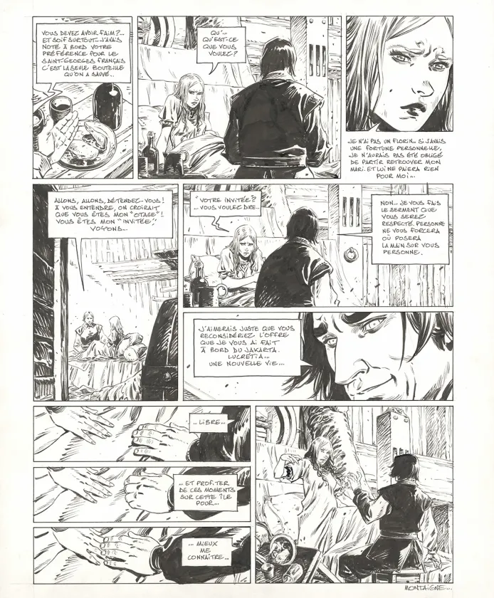 Black and white original page, 1629... ou l'Effrayante Histoire des naufragés du Jakarta, L'île rouge (T.2), Thimothée Montaigne